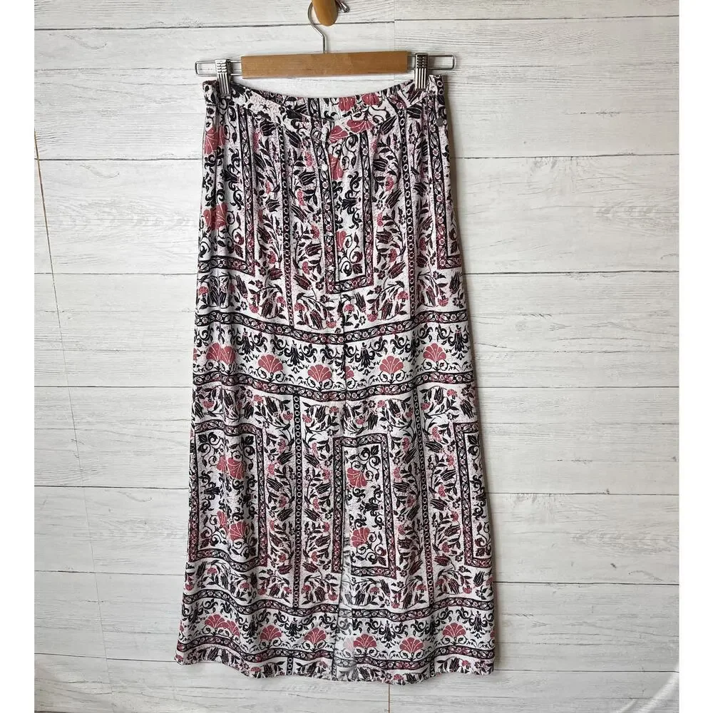 Roxy Skirt Womens Size Small Lost in My Mind Floral Navy & Red Maxi Front Slit